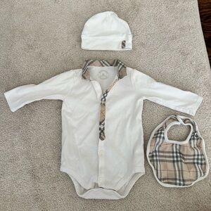 Baby Burberry 3 piece set onesie size 6 months